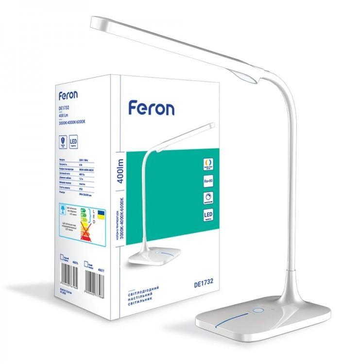 Настольные LED-лампы Feron Настольная LED-лампа 6W 3000-6400K 400Lm (БЕЛАЯ) DE1732