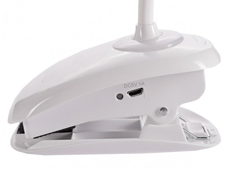 Настільні LED-лампи LUXEL Настільна LED-лампа акум. 6W 4000K 390Lm 1200 мАг. на прищіпці з нічником + USB  (БІЛА) TLC-04W