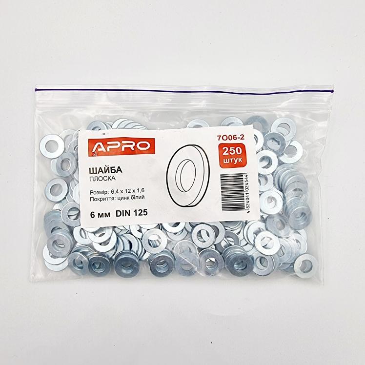 Шайби DIN125 APRO Шайба плоска Ø6мм. DIN125 (пач. 250шт.)