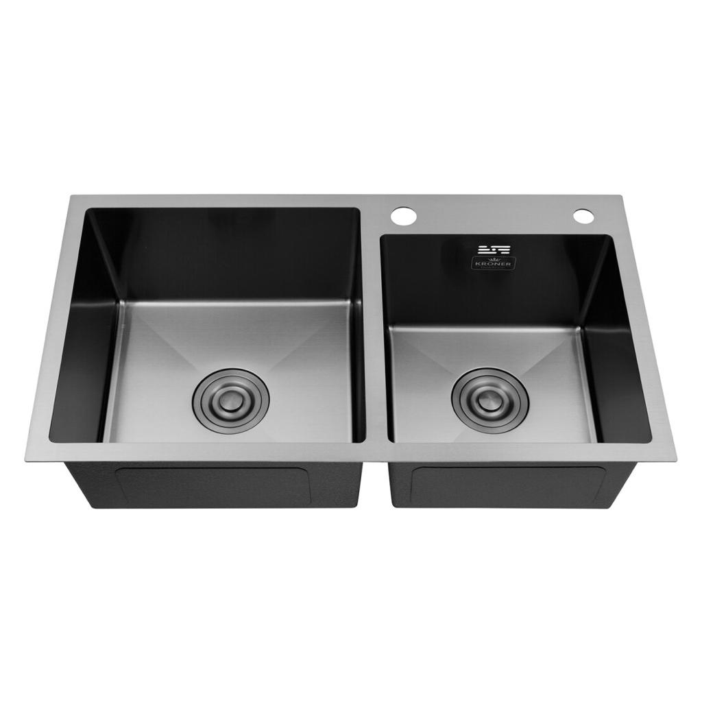 Мойки из нержавейки KRONER KRP Schwarze - 7843ZHM PVD Кухонна мийка накладна 780x750мм. (3.0/1.0мм.)