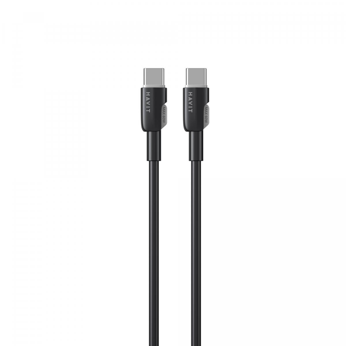 Кабели и адаптеры HAVIT HV-CB308C Кабель Type-C-Type-C PD60W 3A 1м Black (силиконовый) 28579