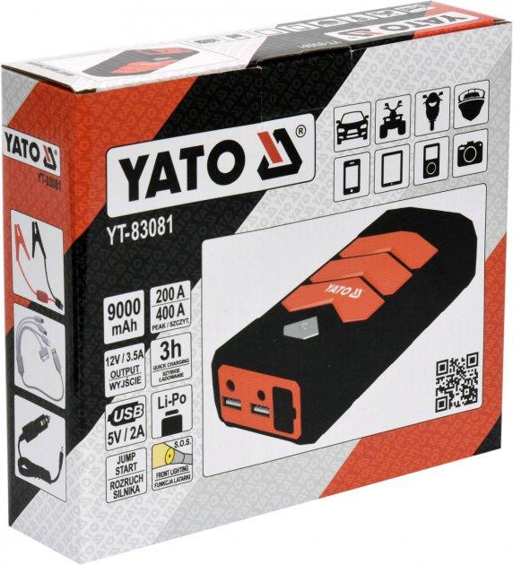 Пуско-зарядные устройства YATO Пусковая батарея Li-Pol 9000 mAh 200/400А выход: 12В/3.5А через USB: 5В/2А YT-83081
