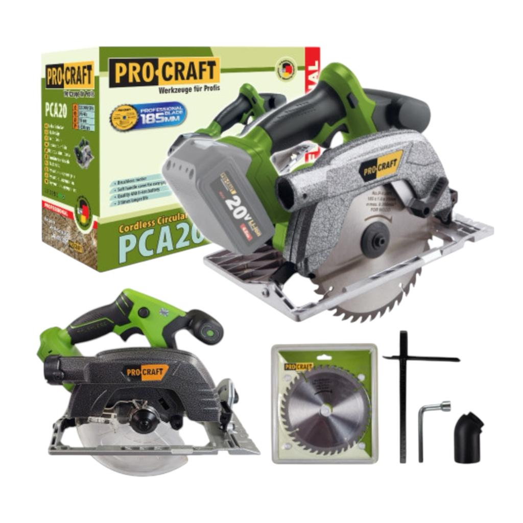 Пилки дискові (акумуляторні) PROCRAFT Пила дискова акумулятор. Ø185мм. 20V (без АКБ та ЗП) PCA20