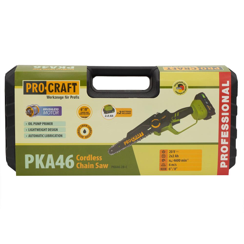 Пилки ланцюгові акумуляторні PROCRAFT Пила акумулятор. безщіткова (з АКБ 2*2Ah та ЗП+кейс, 2 ланцюги 2 шини) PKA46