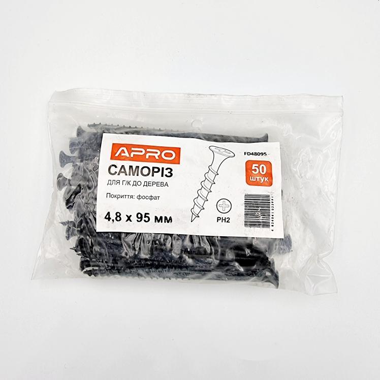 Саморізи по дереву APRO Саморіз 4,8*95мм. по дереву фосфатований (пач/50шт.) FD48095