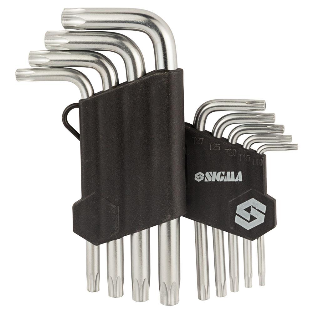 Наборы ключей TORX SIGMA Набір шестигранних Г-подібних ключів TORX T10-T50мм. 9шт. (короткі з отвором) 4022211