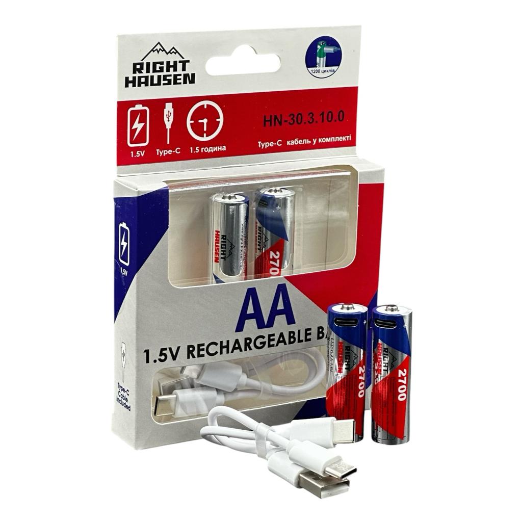 Батарейки аккумуляторные RightHausen Комплект аккумуляторов AA 1,5V 2700mA с Type-C кабель в комплекте (уп./2шт.) HN-303100