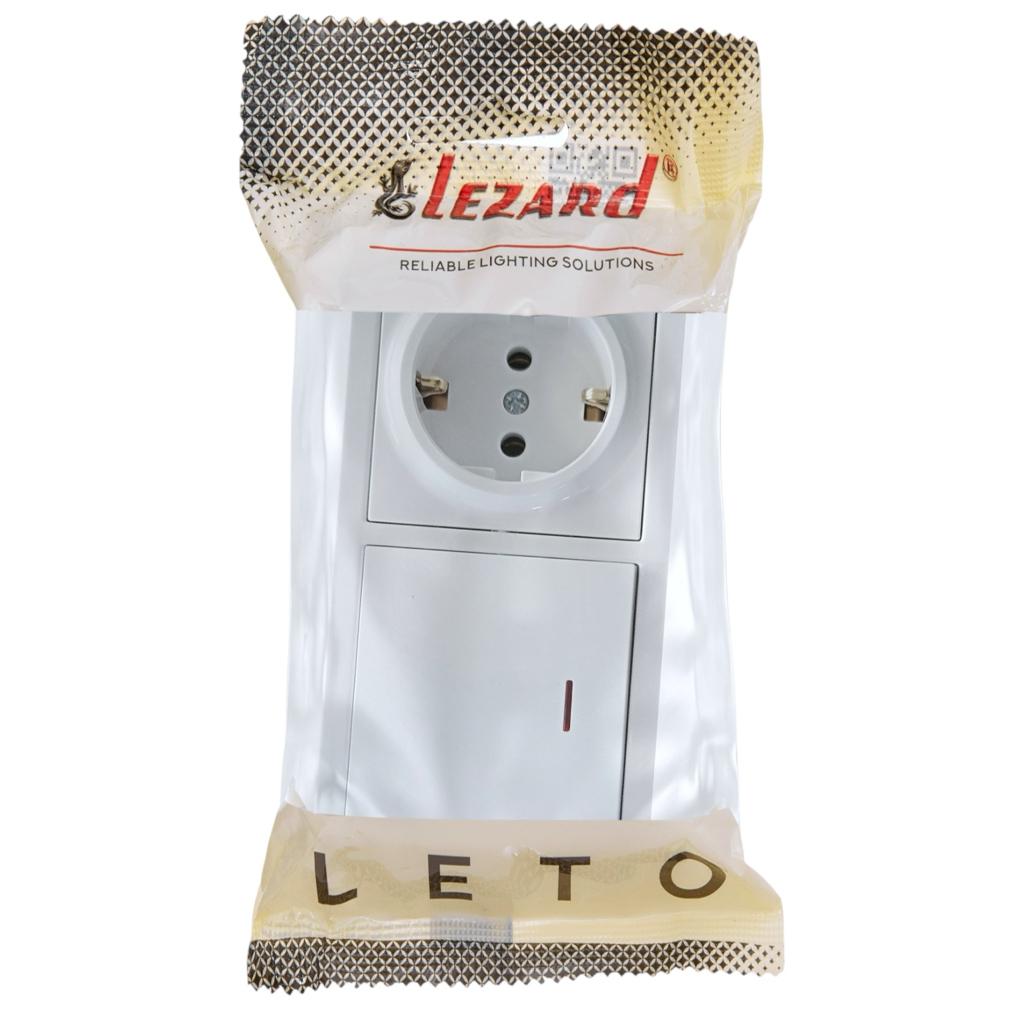 LETO (белая) Lezard LETO Блок выключатель 1-й с подсветкой/розетка с/з внешний (белый) 752-0200-170BIP