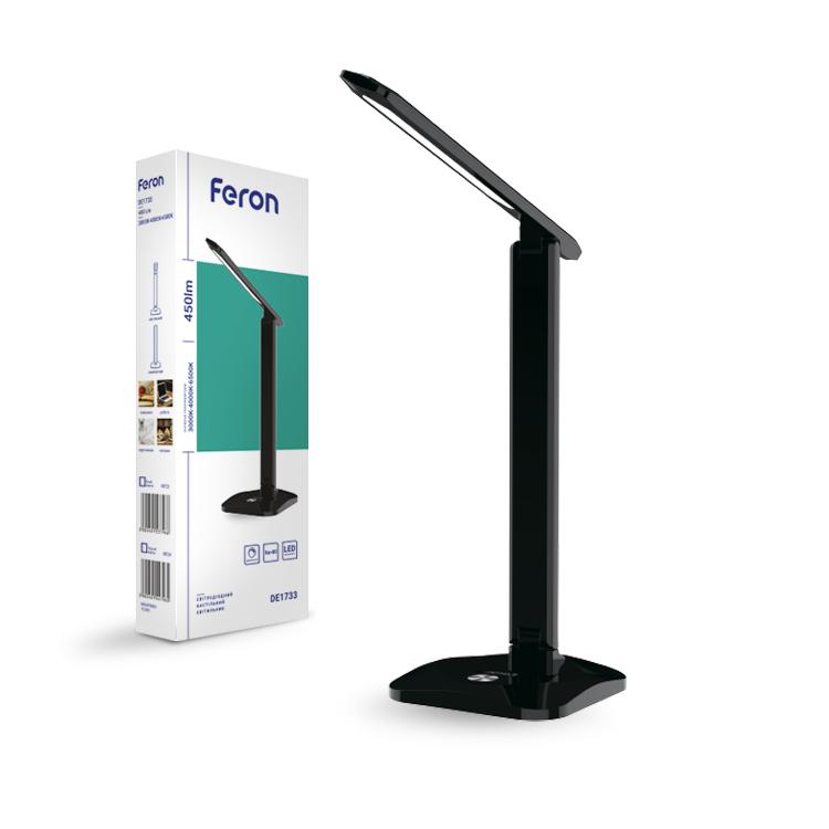 Настольные LED-лампы Feron Настольная LED-лампа 9W 3000-6500K 450Lm (ЧЕРНАЯ) DE1733