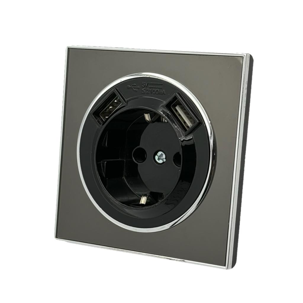 LAURA RightHausen LAURA Розетка внутр. 1-а з/з + 2 USB (чорна) HN-015242