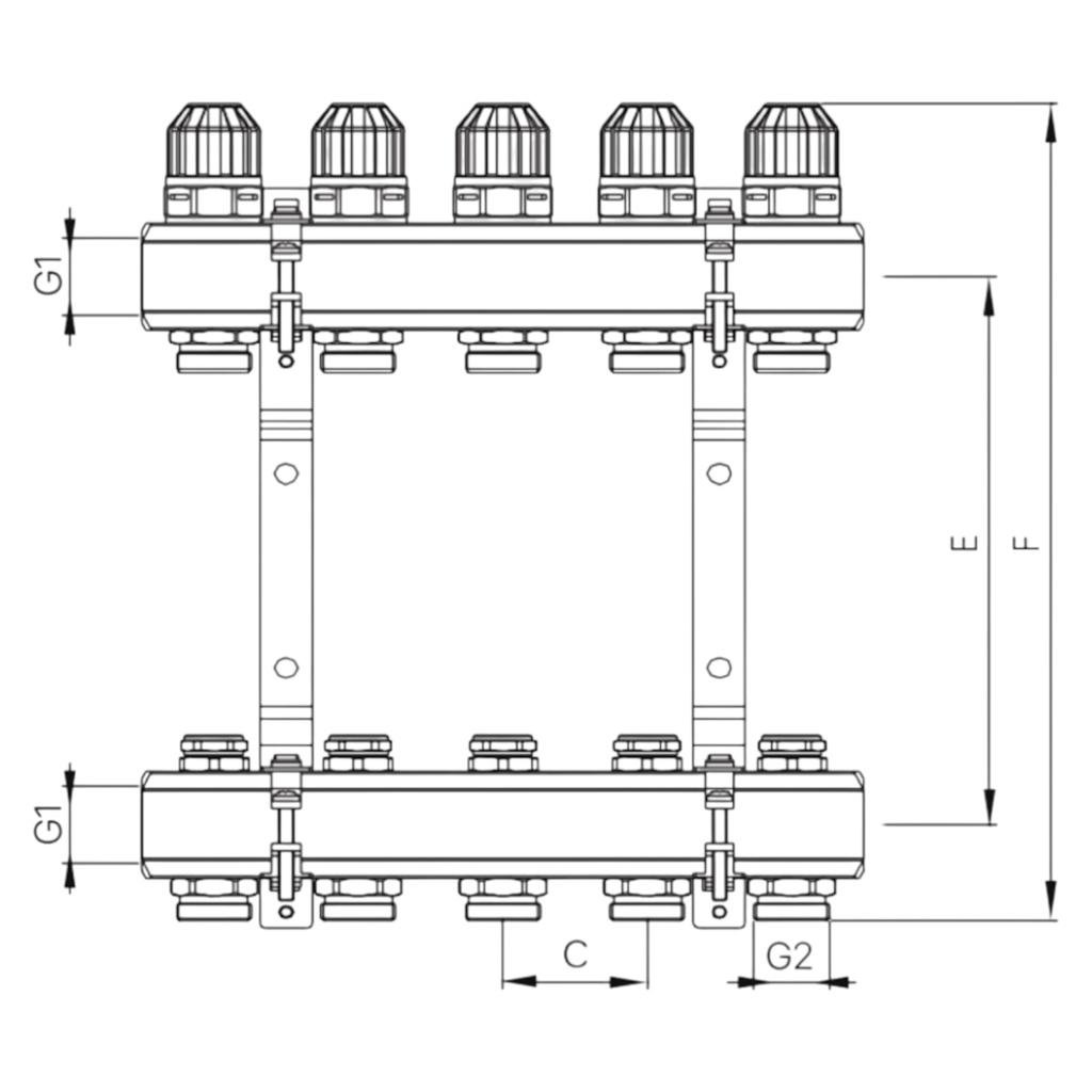 Колектори для систем опалення KOER KR.1100-05 1x5 ways Колекторний блок з термостатичними клапанами (KR2631)