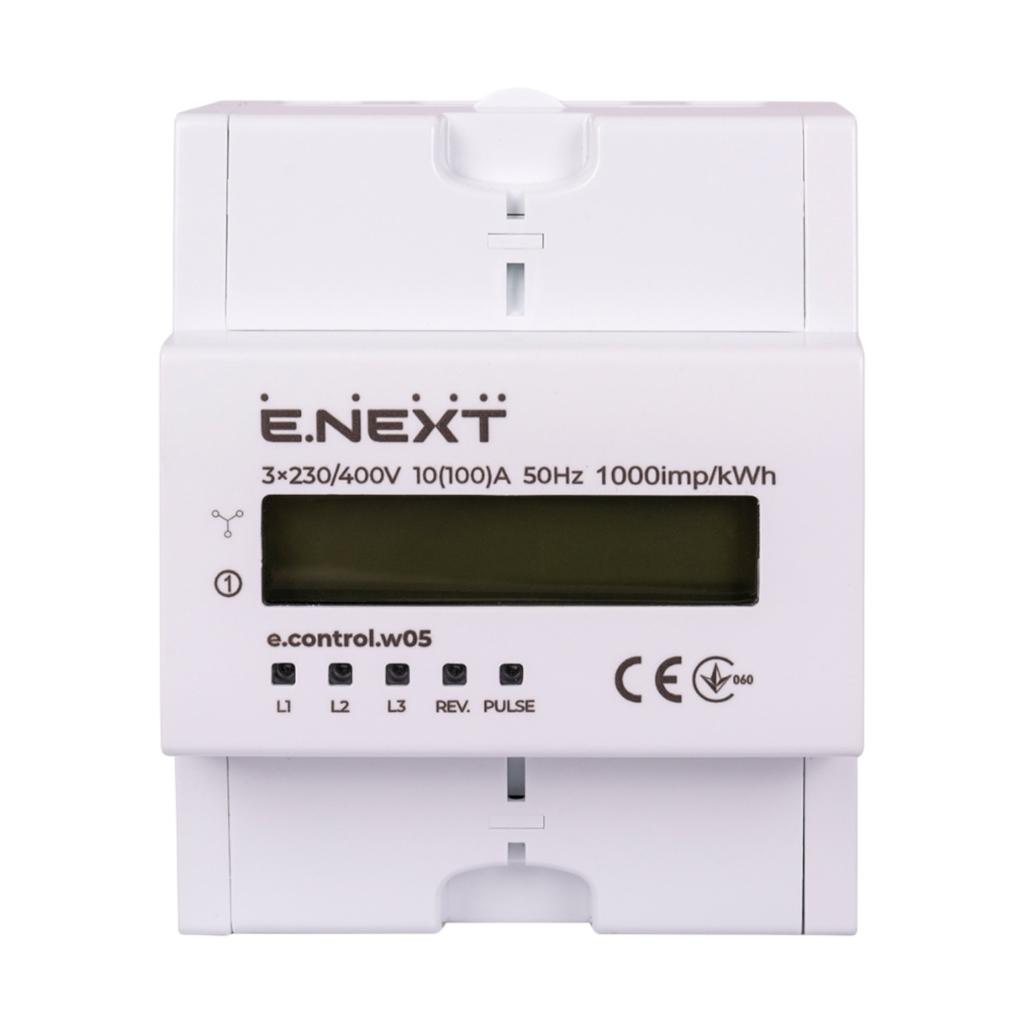 Счетчики электроэнергии E.NEXT Лічильник трифазний e.control.w05 10(100)А електронний клас 1.0 (некомер)