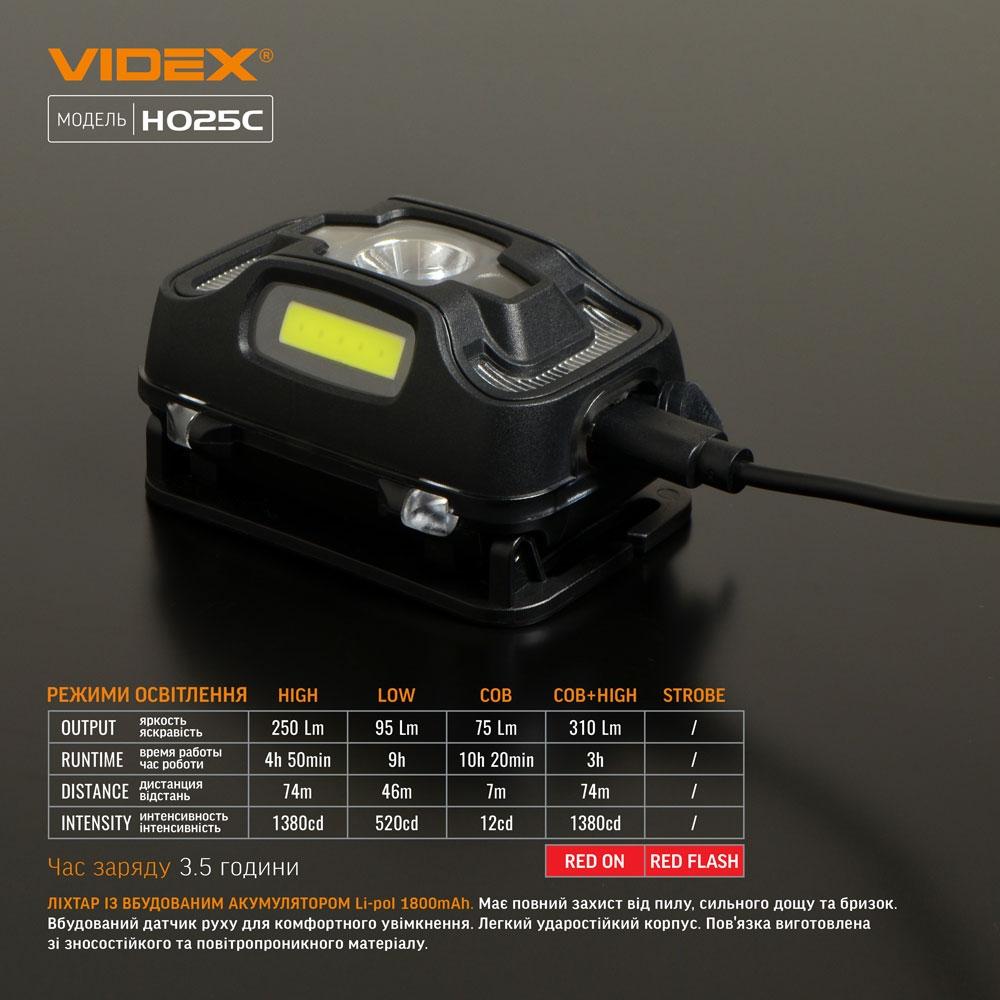 Ліхтарі налобні VIDEX Ліхтар налобний 310Lm 5000K VLF-H025C