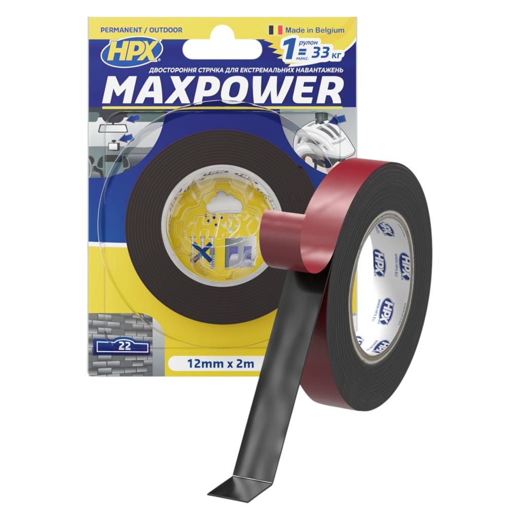 Двухсторонняя клейкая лента HPX Лента двухсторонняя MAXPOWER 12мм.*1,1мм.*2м. черная (блистер) OT1202