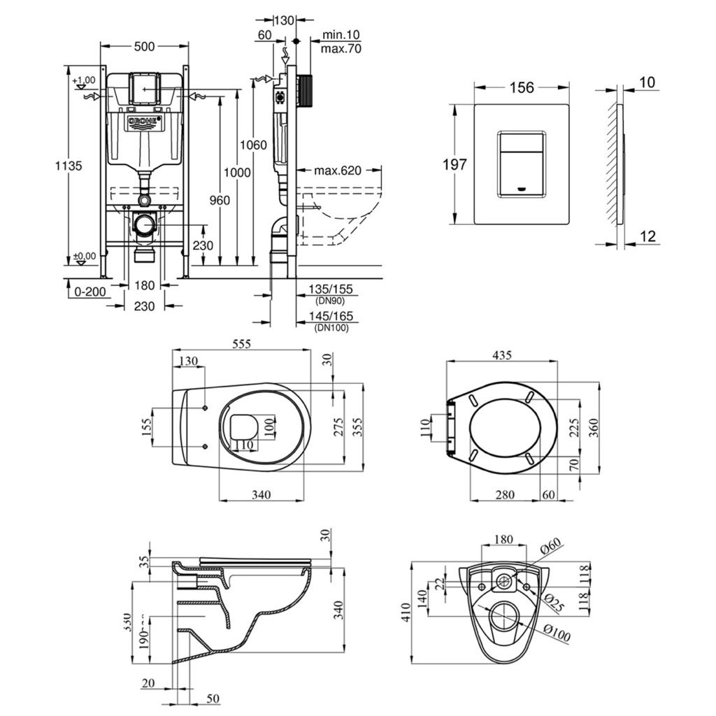 Инсталяции GROHE Solido 3 в 1 3884966Q Інсталяція +  Унітаз безобідковий Kroner Oker WHI533536 RIMLESS з сидінням Slim Duroplast / Soft-close / Quick relase KO533536WHIR (3884966KO533536)