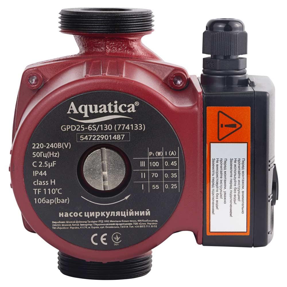 ЦИРКУЛЯЦІЙНІ НАСОСИ AQUATICA Насос циркуляційний 100Вт Hmax 6м Qmax 75л/хв Ø1½ 130мм+гайки Ø1 774133