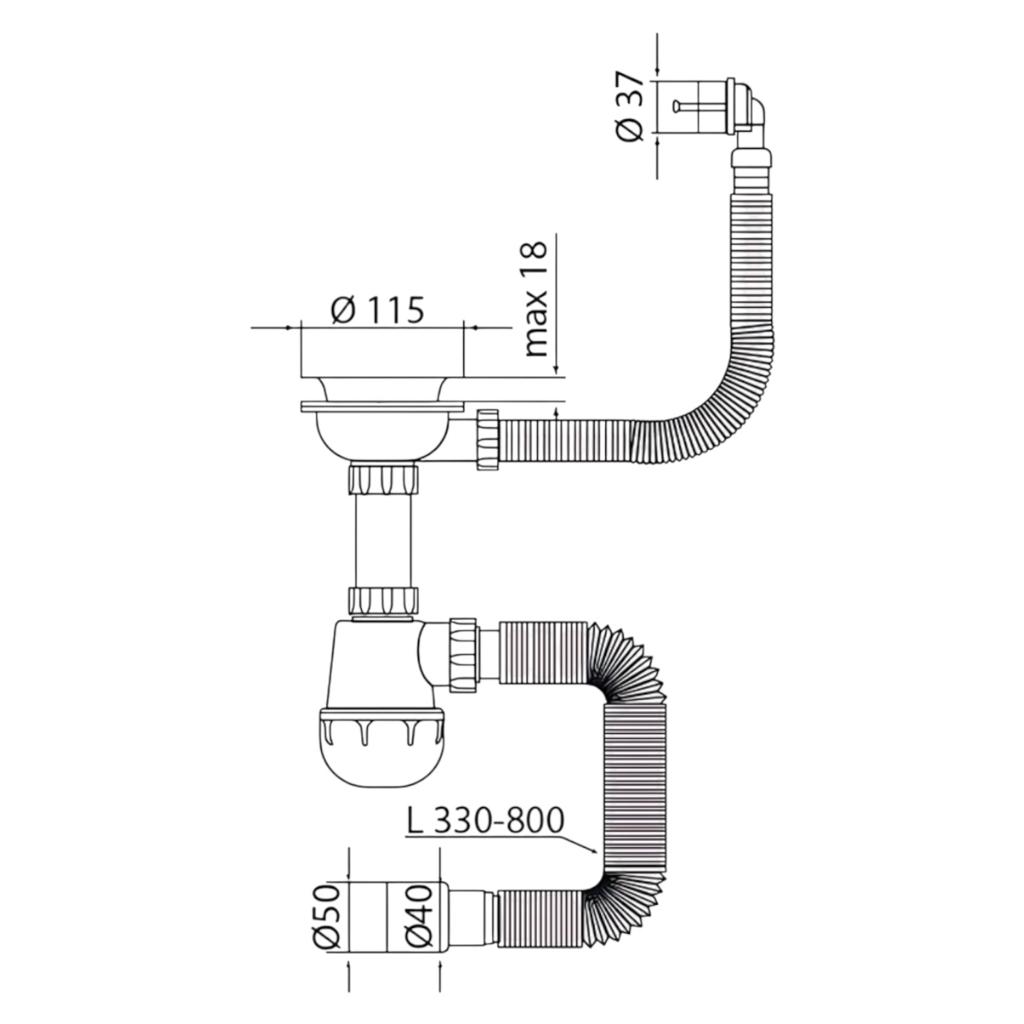Сифоны (умывальник/мойка) MIXXUS SK-07-A Сифон для кухни 3 1/2x40 с нерж.сеткой, гибким круглым переливом (MI8198)