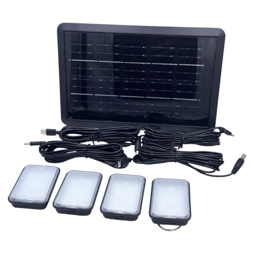 Фонари аварийные The Light Ліхтар кемпінговий акумуляторний ABS 4*6W 8000K 4*350Lm 4*1800mAh Li-Ion, Type-C, сонячна панель TL50052