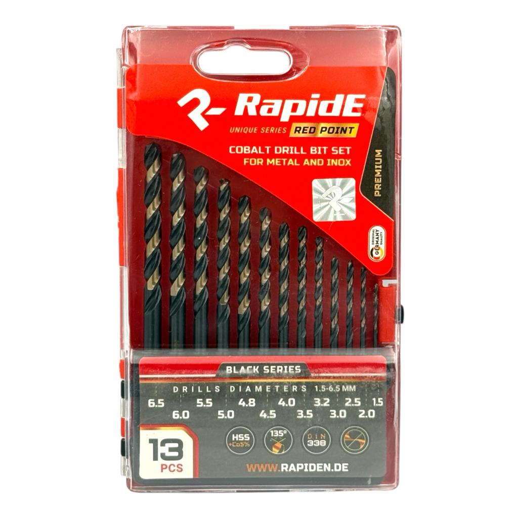 Наборы свёрл по металлу RAPIDE Red Point Набор сверл по металлу кобальтовых Black Series 13ед. (Ø1,5-6,5мм.) RAHФ-00001598