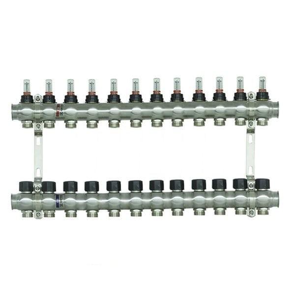 Коллекторы из нержавеющей стали INOX Raftec Коллектор с расходомерами без евроконусов  1х 12  выходов RC03-12