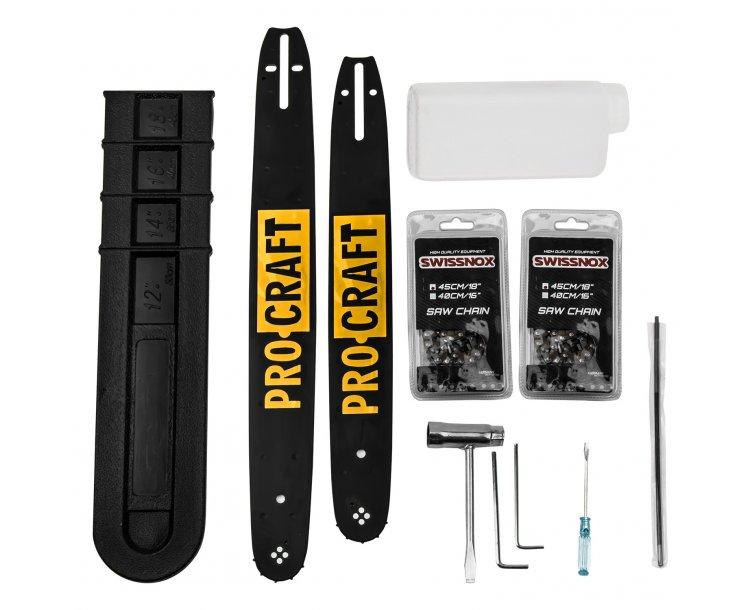 Пилы цепные бензиновые PROCRAFT Бензопила 2 шины,2 цепи K450