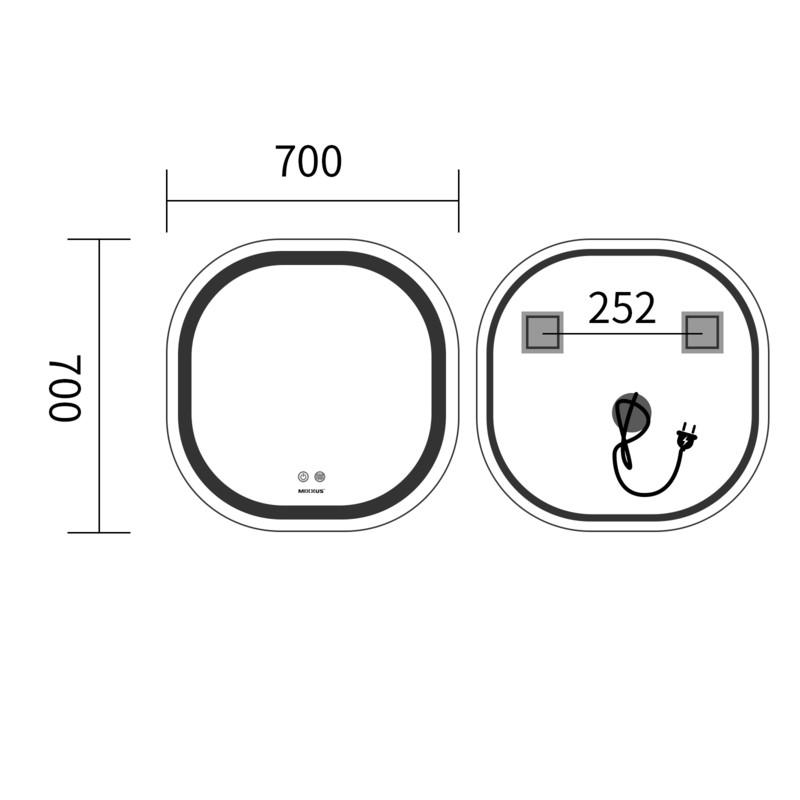  Дзеркала з підсвічуванням MIXXUS Premium DIVERSE MR16-70x70 Дзеркало (LED Touch, Anti-fog, димер (3-6,5kK)) (MP6640)