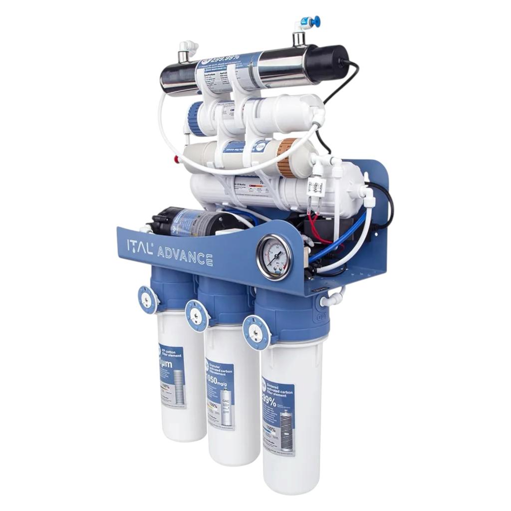 Системи очищення води ITAL Advance 7-75MP UV (7 ступенів,помпа,мембрана DUPONT 75 галон, UV лампа) (ADV-RO7-75MP UV)