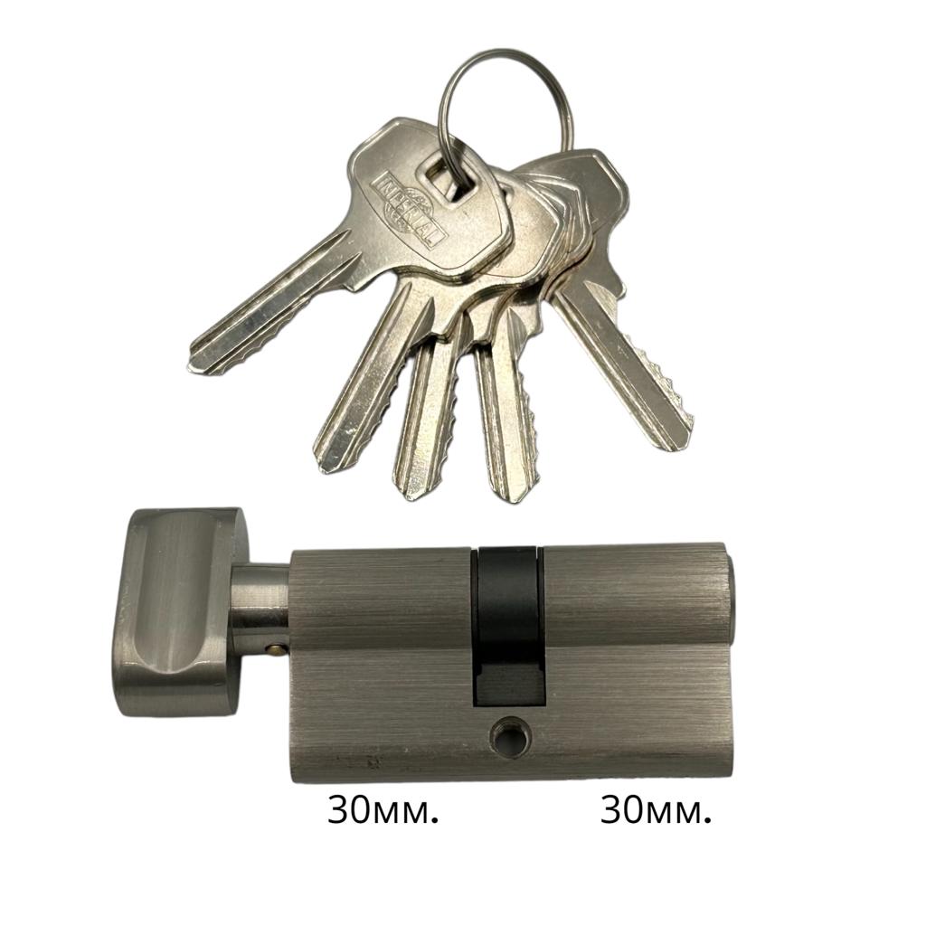 Цилиндры IMPERIAL Цилиндр ключ-тумблер 30*30 (никель) ZNK60 30/30 SN