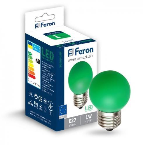 LED-Лампы Feron LED-Лампа шар 1w E27 (зелёная) LB-37