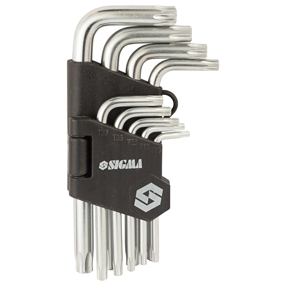 Наборы ключей TORX SIGMA Набір шестигранних Г-подібних ключів TORX T10-T50мм. 9шт. (короткі з отвором) 4022211