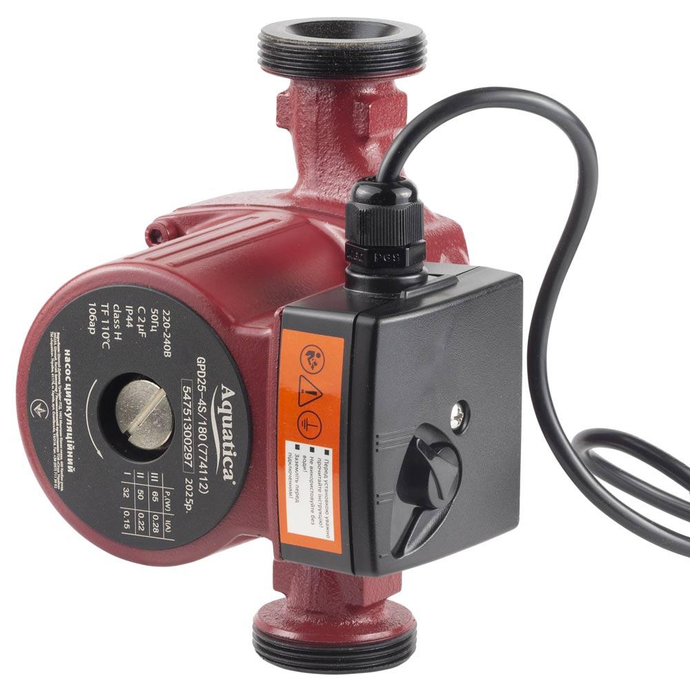 ЦИРКУЛЯЦІЙНІ НАСОСИ AQUATICA Насос циркуляційний 65Вт Hmax 4м Qmax 63л/хв Ø1½ 180мм+гайки Ø1 774112