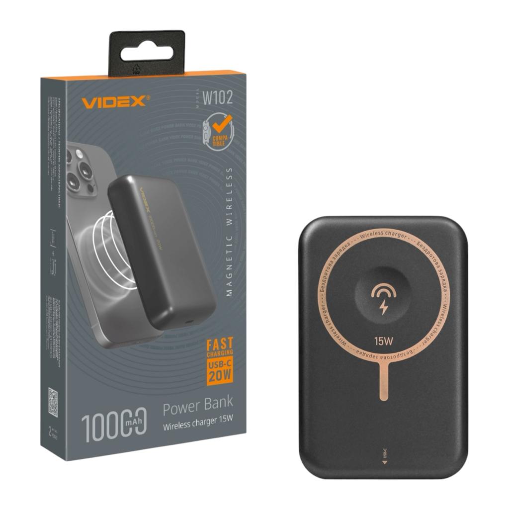 Повербанки (POWER BANK) VIDEX VPB-W102-G Power bank 10000mAh PD20W Grey (с беспроводной зарядкой)
