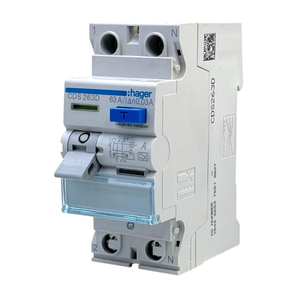 УЗО Hager Дифреле (ПЗВ) 1P+N 40A «A» 30mA, 6kА CDS263D QC