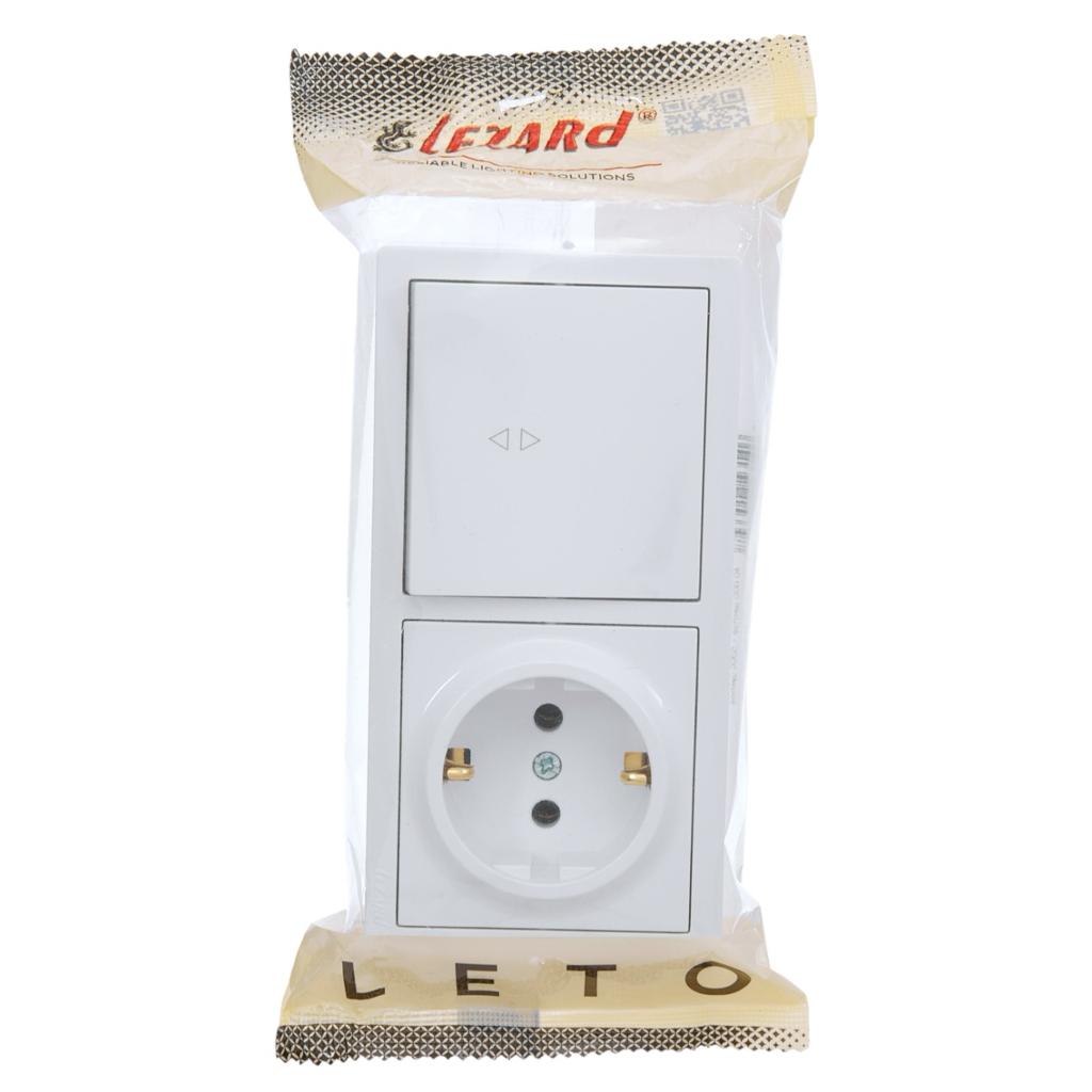 LETO (белая) Lezard LETO Блок выключатель 1-й проходной/розетка с/з наружный (белый) 752-0200-170BVP