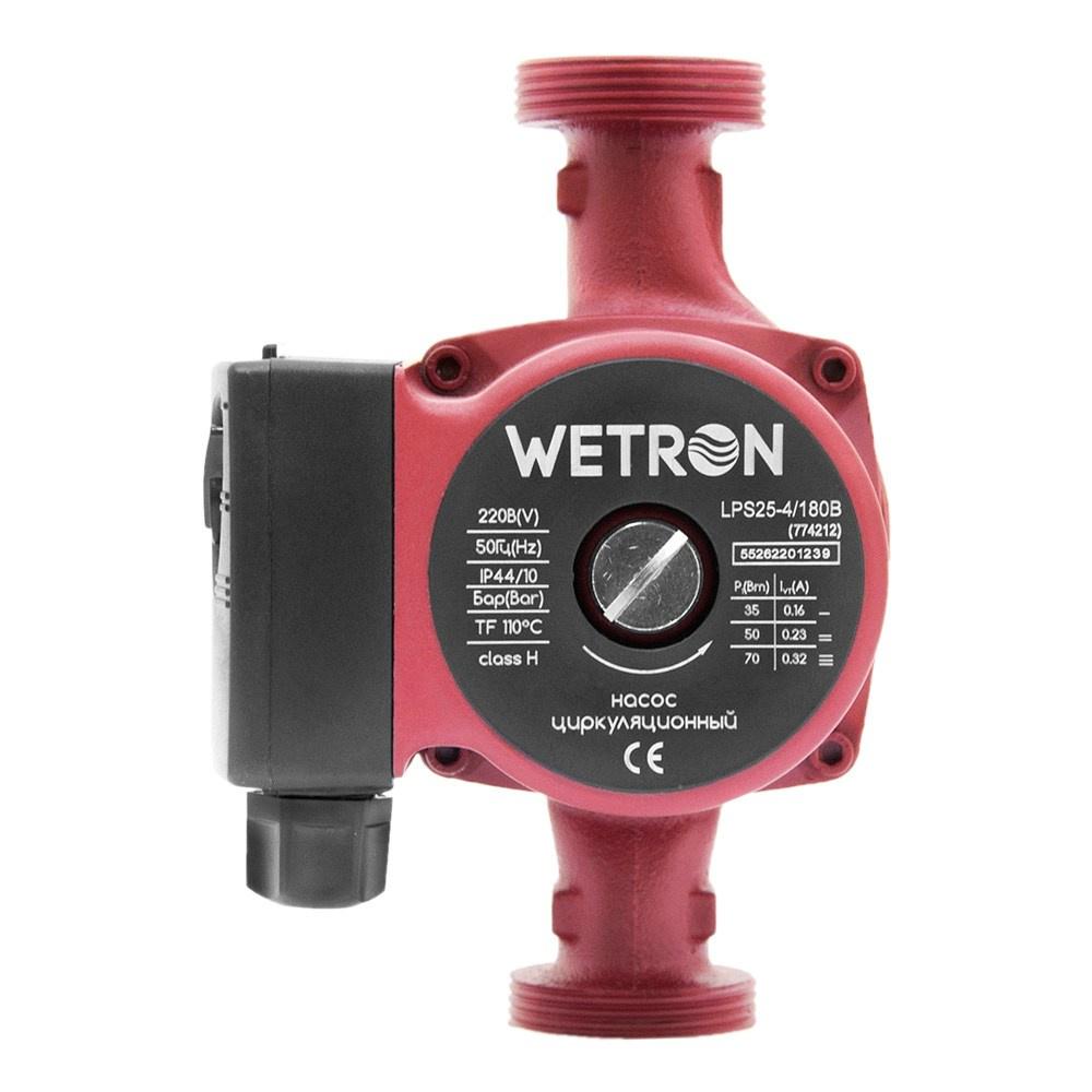ЦИРКУЛЯЦІЙНІ НАСОСИ WETRON Насос циркуляційний 75Вт Hmax 4м Qmax 40л/хв Ø1 1/2 180мм бордо+гайки Ø1 774212