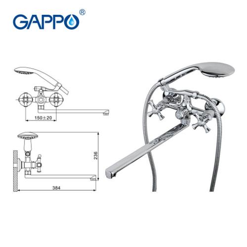 Смесители для ванной GAPPO G2242 (POLLMN) ванна двухвен. дл. плос. гусак лат. корпус гайка Ø35