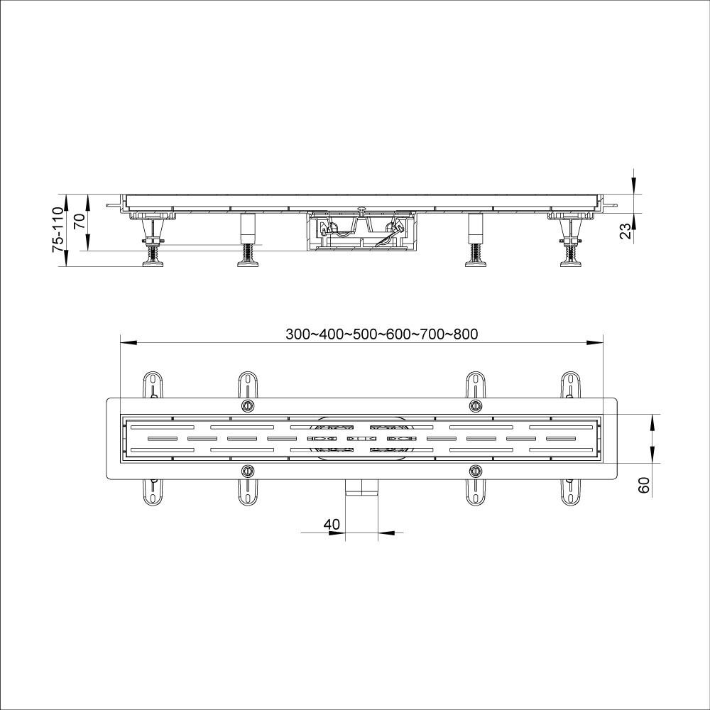 Душеые трапы ITAL IT13-FT01/600 Душовий трап із нержавіючої сталі 600*70*67мм (мокрий/сухий затвор)