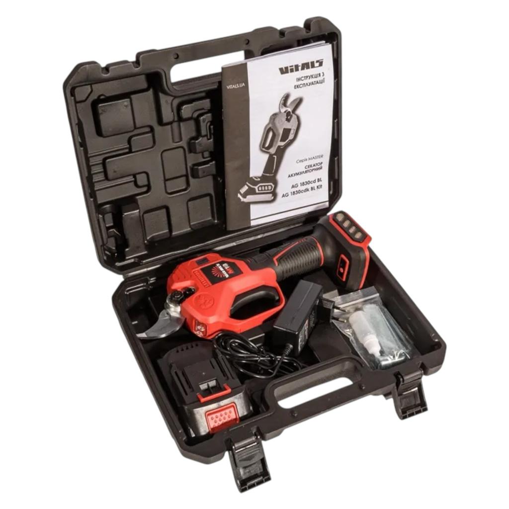 Секатори акумуляторні VITALS Master AG 1830cdk BL Kit М18 Секатор акумуляторний безщітковий (з АКБ 1*2Ah та ЗП + кейс)