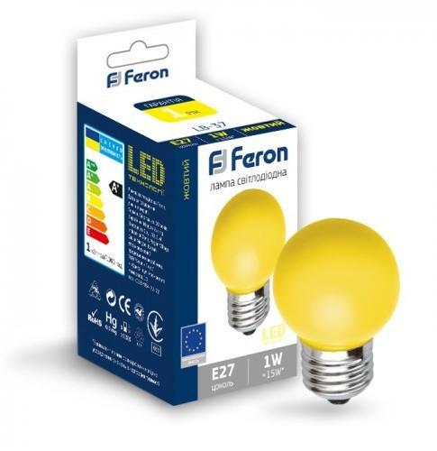 LED-Лампи Feron LED-Лампа куля 1w E27 (жовта) LB-37