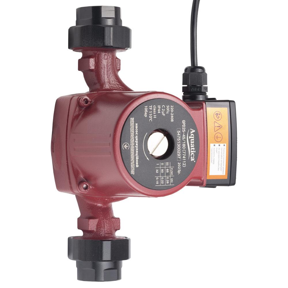 ЦИРКУЛЯЦІЙНІ НАСОСИ AQUATICA Насос циркуляційний 65Вт Hmax 4м Qmax 63л/хв Ø1½ 180мм+гайки Ø1 774112
