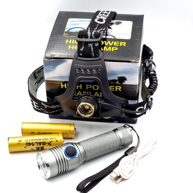 Фонари налобные X-Balog Фонарь налобный 2в1 2*18650, micro USB BL-6888-T6