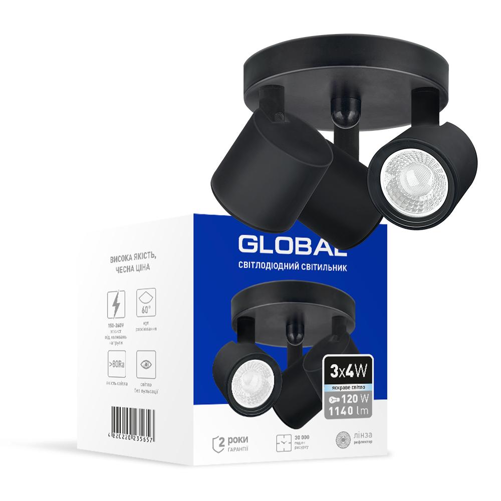 Акцентні світильники GLOBAL LED-світильник акцентний накладний 3*4W 4100K (чорний) 3-GSL-21241-CB