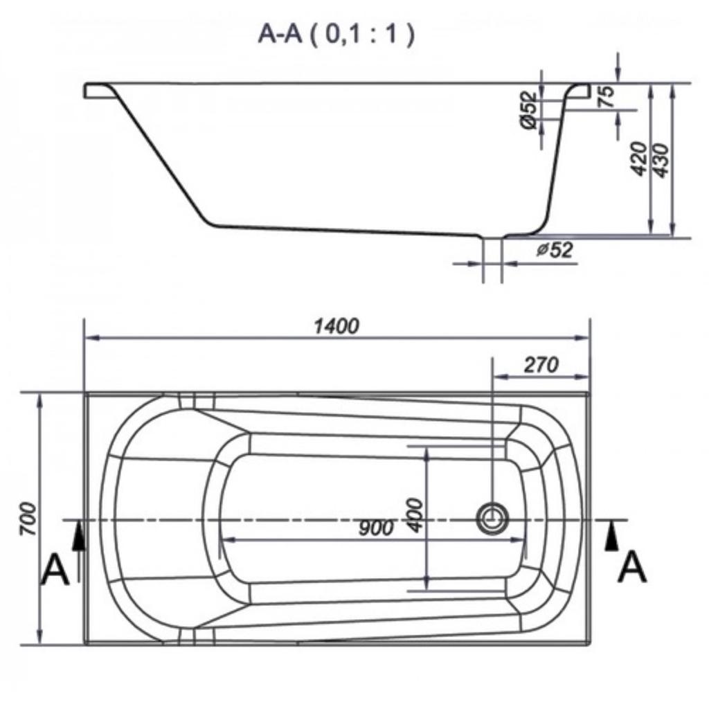 Прямоугольные ванны Cersanit NAO ABS S301-247 Ванна акриловая 140*70см. с ножками 38664