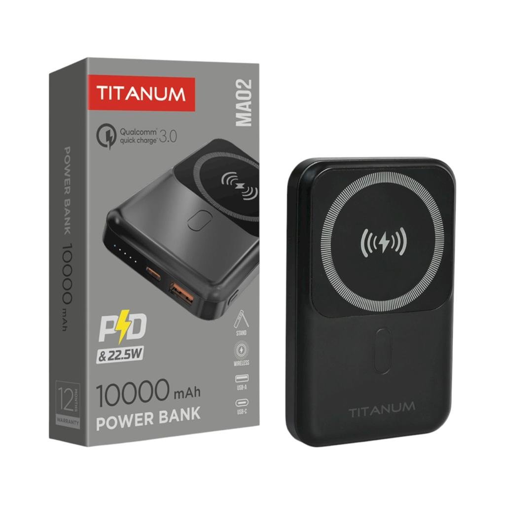 Повербанки (POWER BANK) TITANUM TPB-MA02-B Power bank 10000mAh PD20W 22.5W Black (с беспроводной зарядкой)