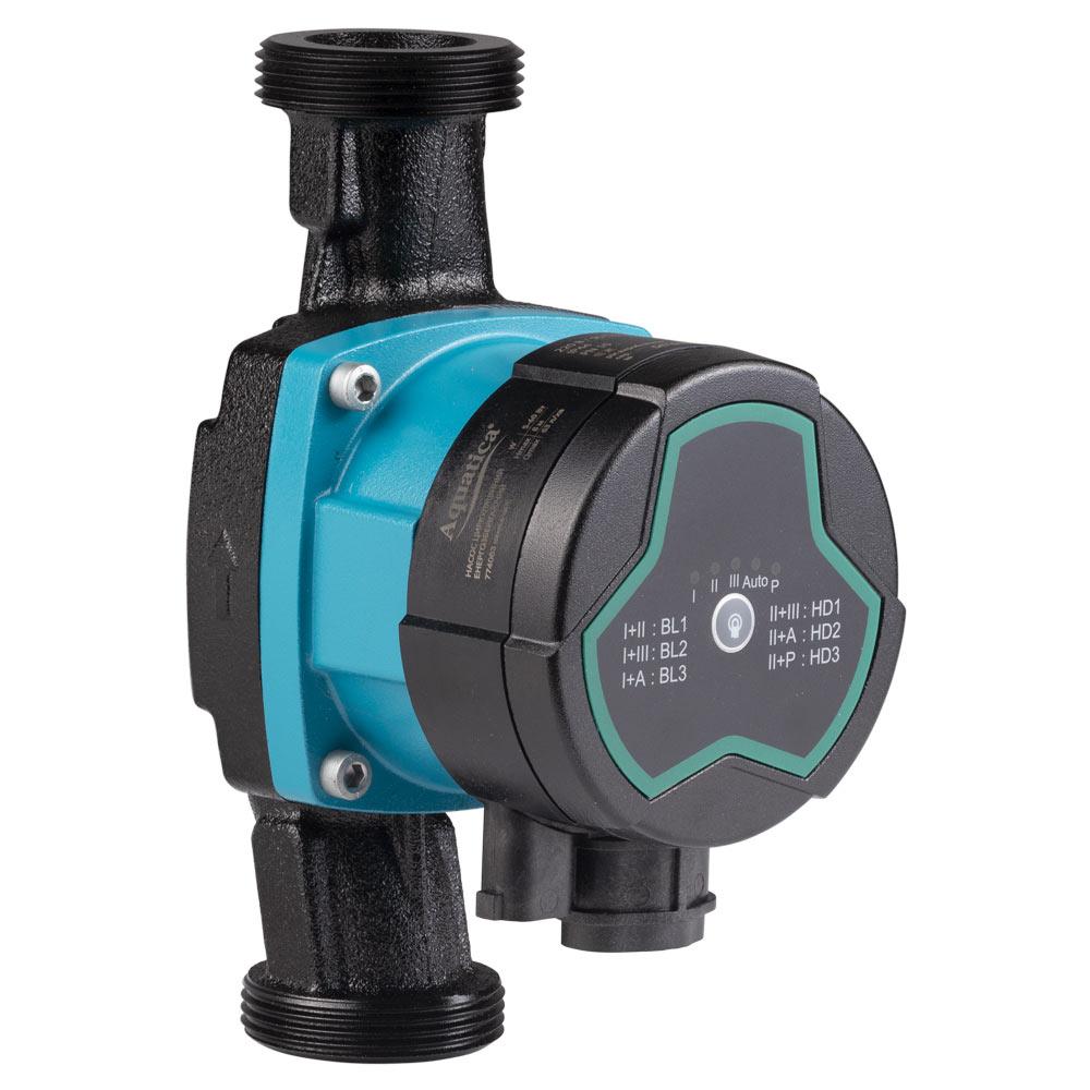 ЦИРКУЛЯЦІЙНІ НАСОСИ AQUATICA GPA25-8/180 III Насос циркуляційний енергозберігаючий 5-60Вт Hmax 8м Qmax 63л/хв Ø1½ 180мм + гайки Ø1 774063