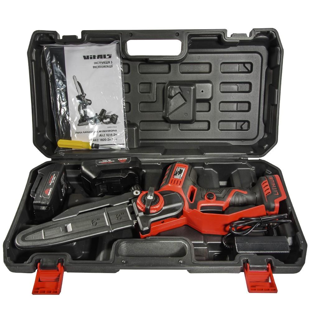 Пилки ланцюгові акумуляторні VITALS AKZ 1820-2n Kit+ Пила ланцюгова аккум. 18V ( АКБ 2*2Ah та ЗП + кейс)