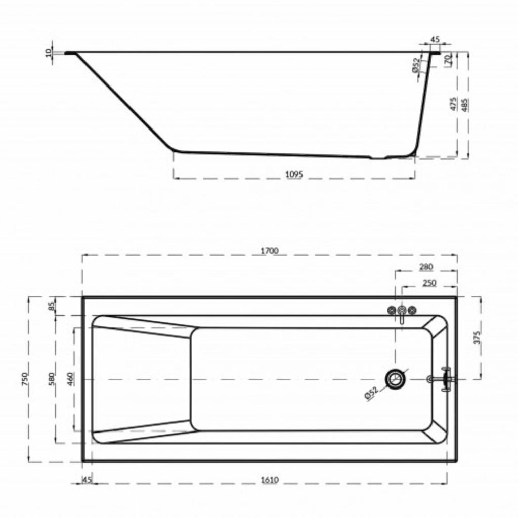 Прямоугольные ванны Cersanit CREA S301-226 Ванна акриловая 170*75см. с ножками 37094
