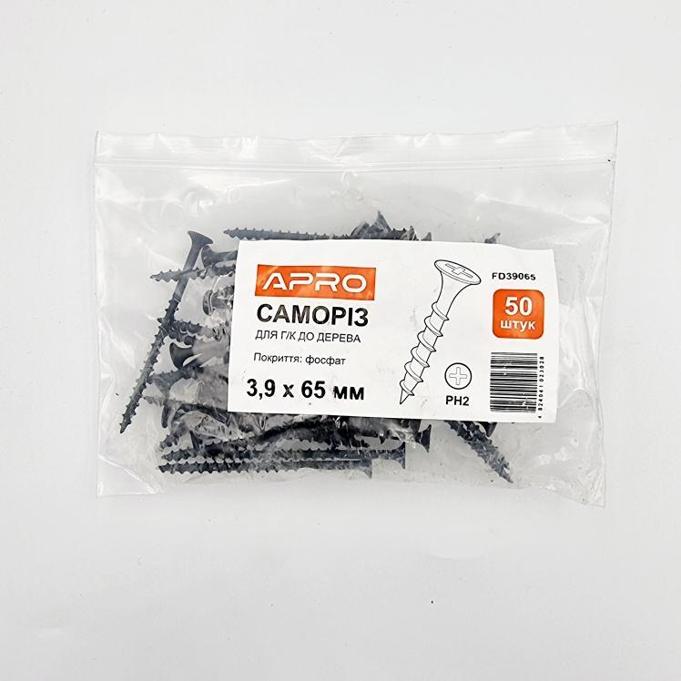 Саморізи по дереву APRO Саморіз 3,9*65мм. по дереву фосфатований (пач/50шт.) FD39065