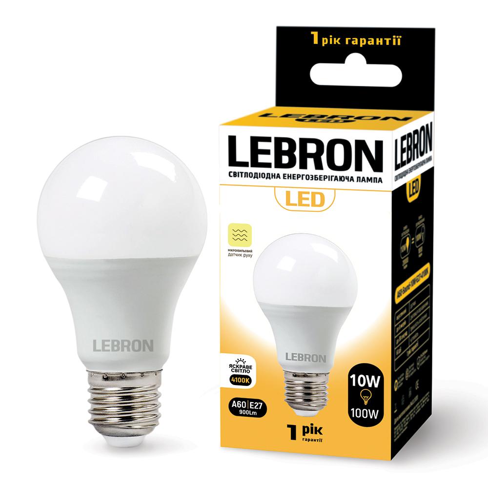 LED-Лампи LEBRON LED-Лампа 10W 4100K 900Lm E27 (датчик руху СВЧ) 11-11-84