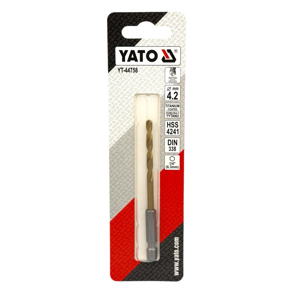 Свёрла по металлу YATO Сверло по металлу титановое HSS-TIN, Ø4,2мм., L=95мм., HEX-1/4 YT-44758